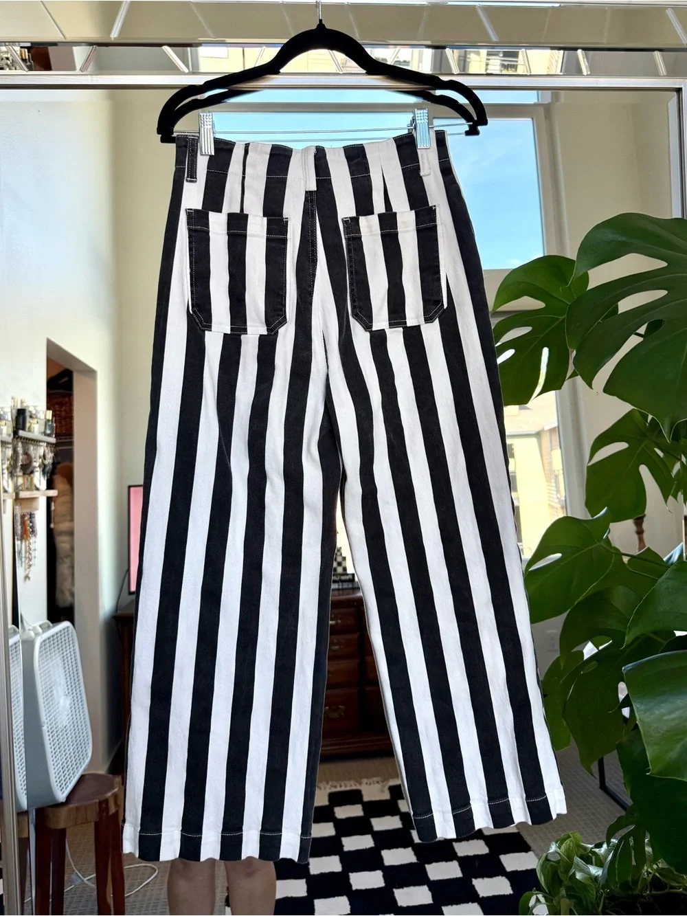 Black & White Striped Wide Leg Cropped Jeans